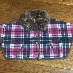 Janie and Jack Pink Plaid Cape with Faux Fur Collar